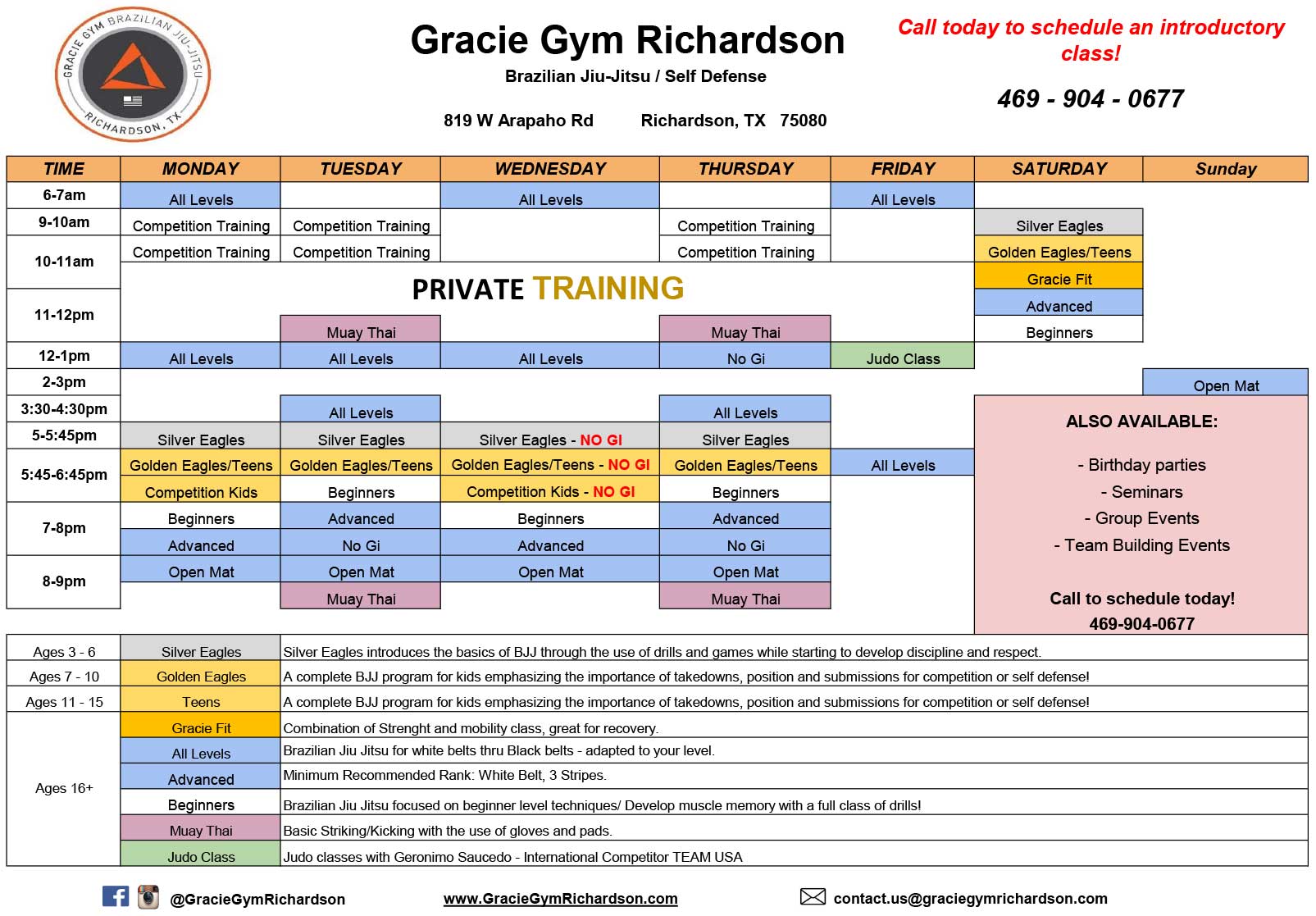 Class Schedule-Richardson - Gracie Gym Jiu Jitsu Academy | Dallas ...